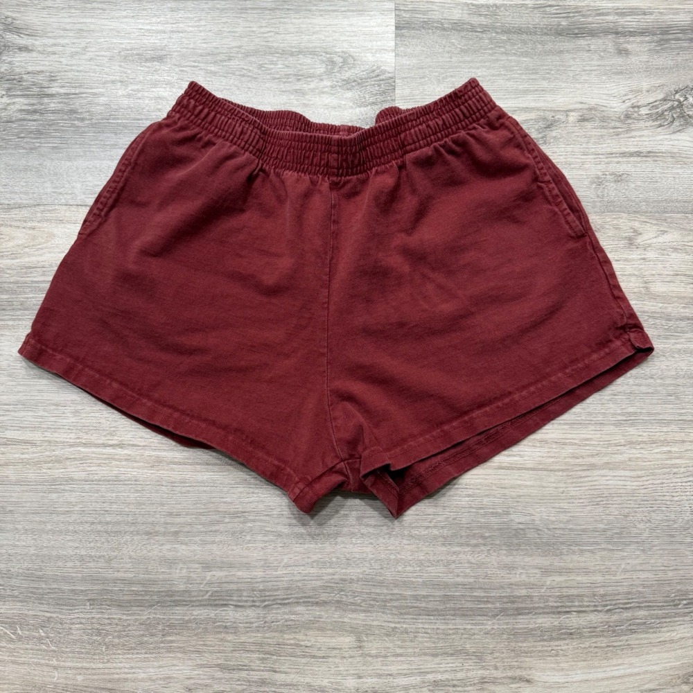 Los Angeles Apparel Womens Burgundy Cotton Gym Shorts Size M Made in USA 14oz